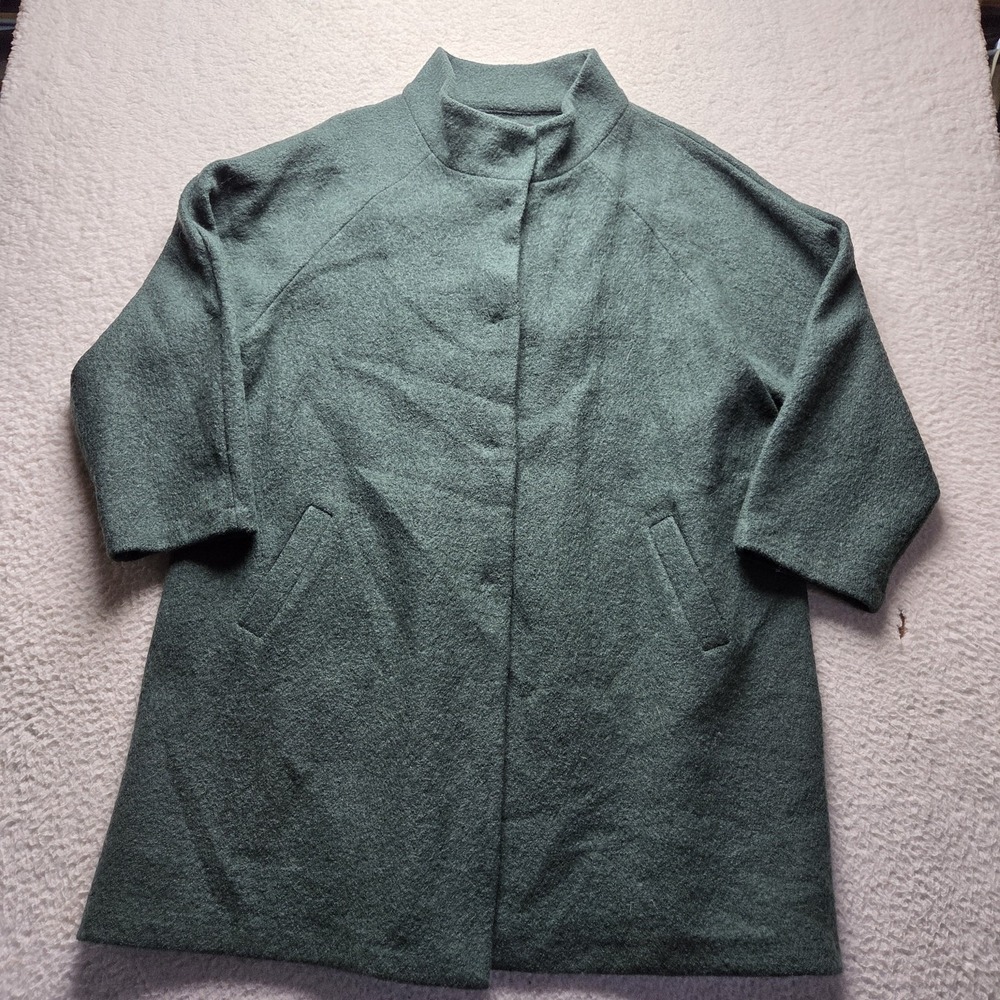 Cynthia Rowley Coat Womens Plus 2X Green Wool Button Front Pockets Mid Length